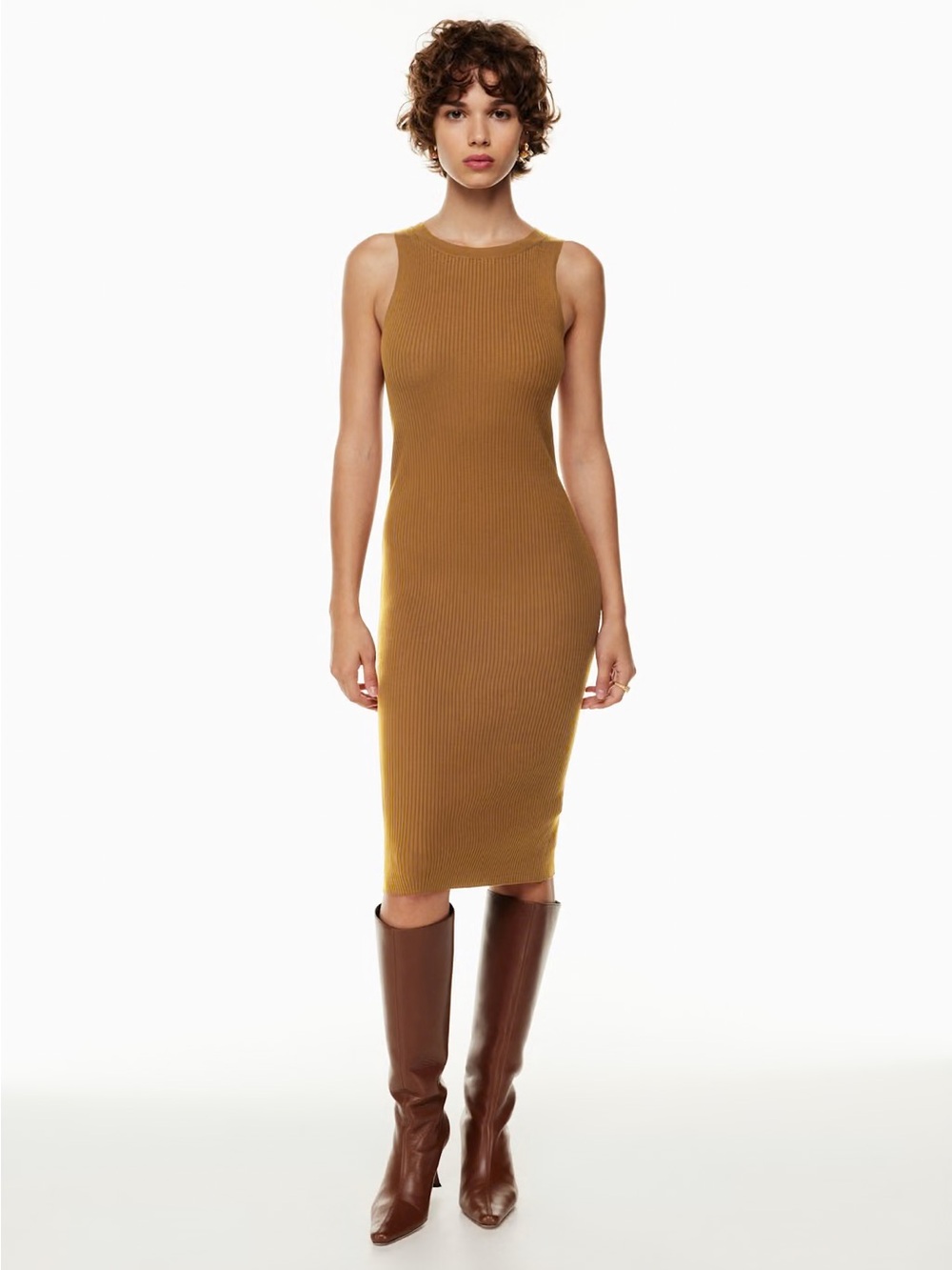 Wilfred Moonstruck Ribbed Sleeveless Midi Dress in Rich Chestnut